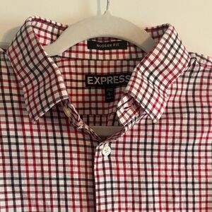 Express Men's Red and Black Plaid Shirt